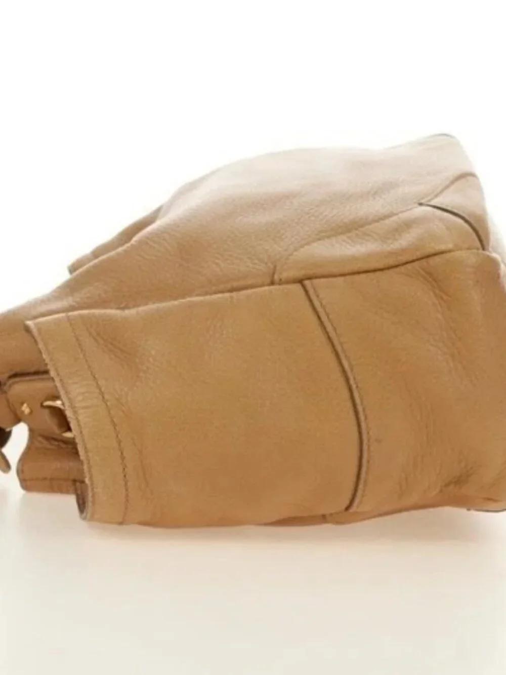 PRADA Shoulder Bag Leather Beige Gold Auth